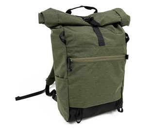 Rolltop Backpack | Heathered Green | Zero Waste | Up-Cycled Nylon Backpack | Day Pack | Made in USA