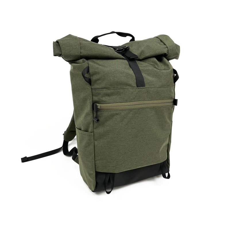 Rolltop Backpack Heathered Green Zero Waste Up-Cycled Nylon Backpack Day Pack Made in USA image 1