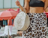 Unique Round Straw Bag with Leather Straps - Handmade Round straw Basket