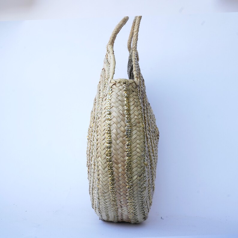 Unique Round Straw Beach Bag With Sequins Handmade Round Etsy