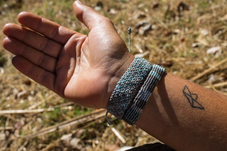 Blue-Grey-Silver Scottis Plaid Hobo Macrame Bracelet For MenHippie Unisex JewelryBoho Woven Mens BraceletScottish Check Pattern Bracelet