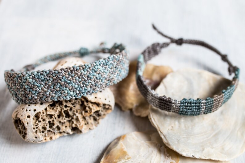 Blue-Grey-Silver Scottis Plaid Hobo Macrame Bracelet For MenHippie Unisex JewelryBoho Woven Mens BraceletScottish Check Pattern Bracelet