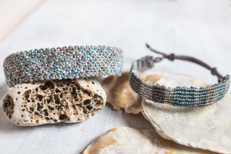 Blue-Grey-Silver Scottis Plaid Hobo Macrame Bracelet For MenHippie Unisex JewelryBoho Woven Mens BraceletScottish Check Pattern Bracelet