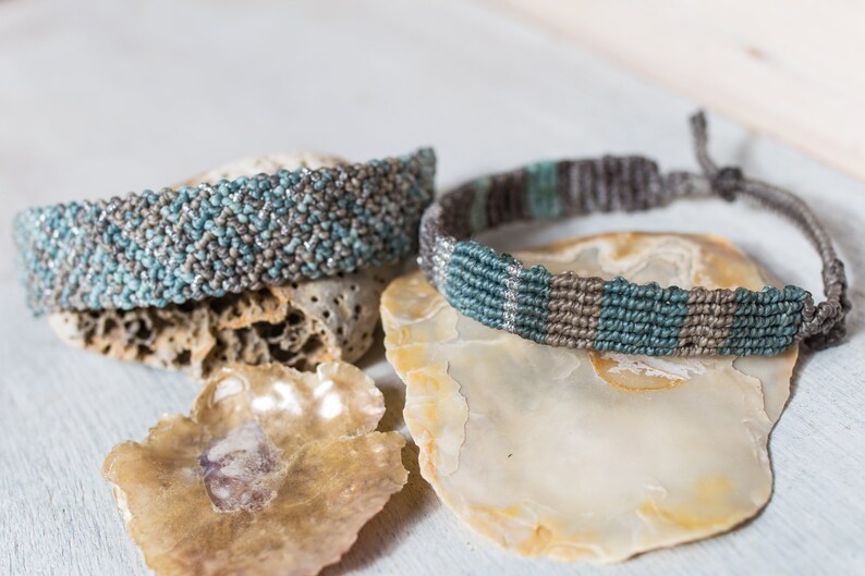 Blue-Grey-Silver Scottis Plaid Hobo Macrame Bracelet For MenHippie Unisex JewelryBoho Woven Mens BraceletScottish Check Pattern Bracelet