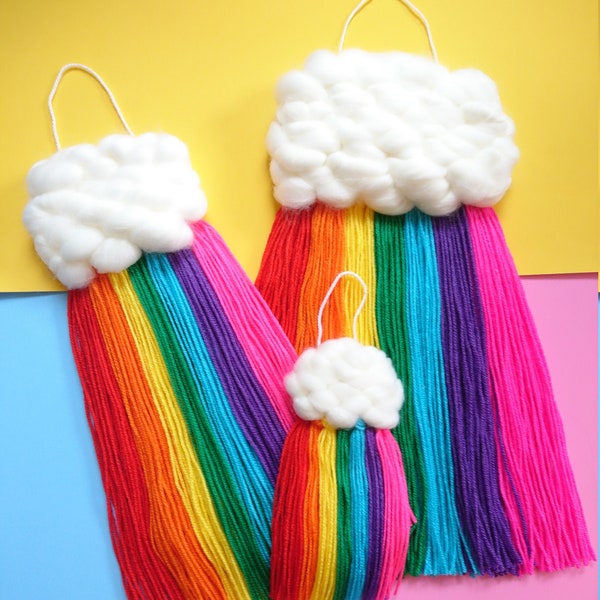 BRIGHT RAINBOW Cloud Weave * Small Medium and Large * Woven Wall Hanging * Kids Room * Children's Bedroom * Home Decor