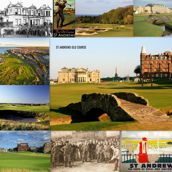 UNIQUE Blanket St Andrews Old Course Golf Yesterday - Today 50x60 Plush Fleece 17th 18th holes Vintage Photos Advertisements Famous Bridge
