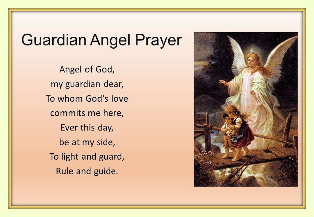 Guardian Angel Prayer Protecting Children on Bridge 11x14 Matted 8x12