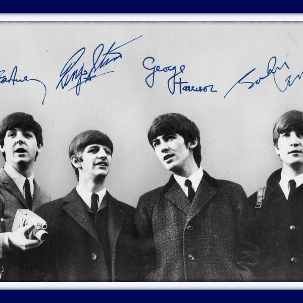 Beatles Circa 1960's 11x14 Double Matted 8x12 Photo Print John Lennon Ringo Paul McCartney George Harrison Reprint Signatures Autograph #2
