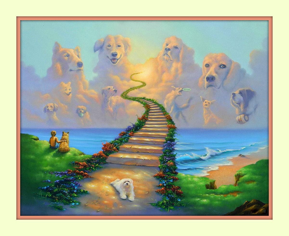 Rainbow Bridge All Dogs Go to Heaven Collie St Bernard 11x14 Matted