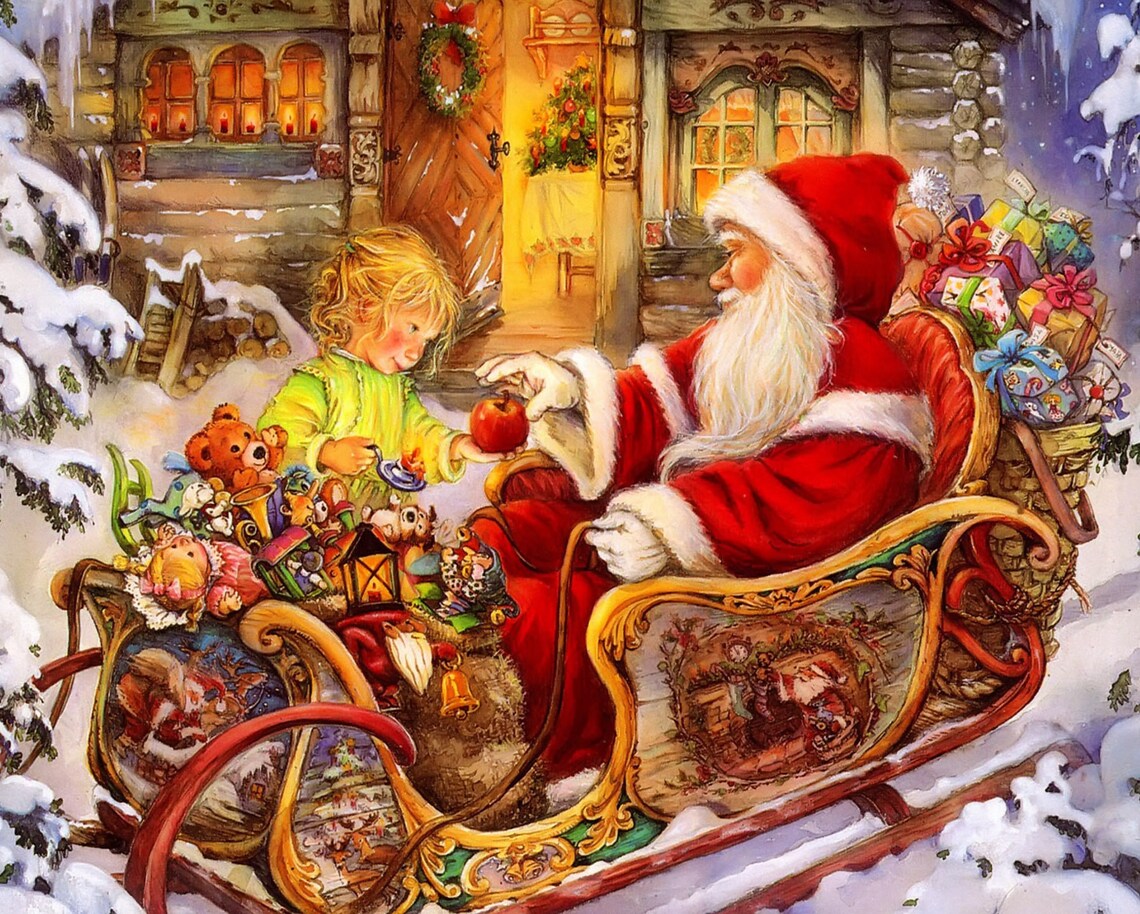 8x12 Cool Santa Claus with his Harley Davidson Motorcycle in Etsy