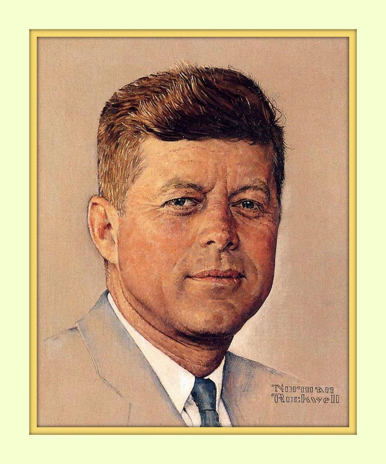 Famous JFK John F Kennedy Portrait Norman Rockwell Double Matted Fine