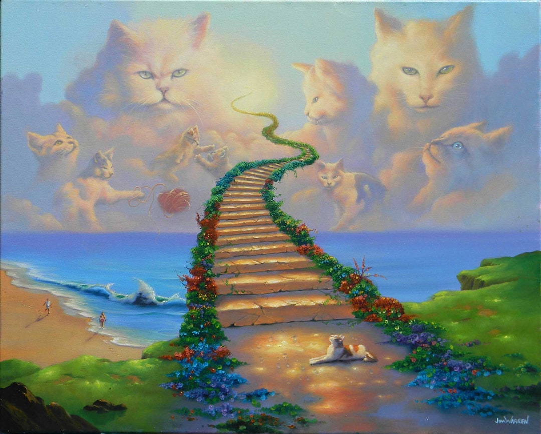 Rainbow Bridge All Cats Go to Heaven Kitten Tabby White Persian 8x10