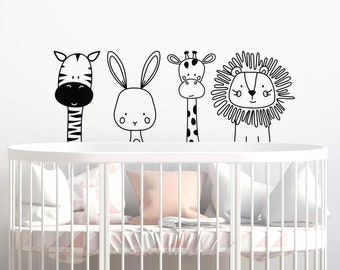 Sticker mural en vinyle pour chambre d'enfant, lapin zèbre, girafe