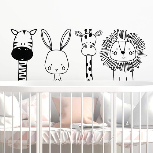 Zebra Rabbit Giraffe Lion Nursery Wall Decal Room Decor Vinyl Etsy