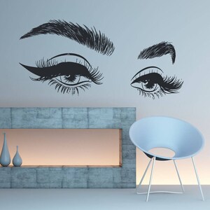 Eyelashes Eye Wall Mural, Vinyl Graphics Eyelashes Eye Girls Make up Eyebrows Wall Decor, Beauty Salon Decoration