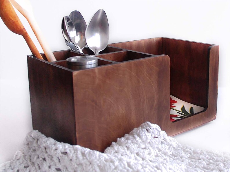 Wood Table Caddy Rustic Kitchen Organizer Table Centerpiece Etsy