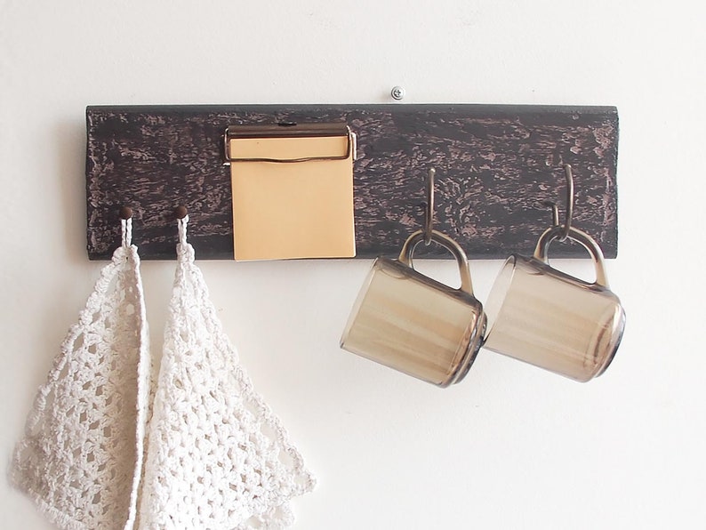Wood Kitchen Rack Wall Organizer Mug Hanger Wooden Clipboard Rustic