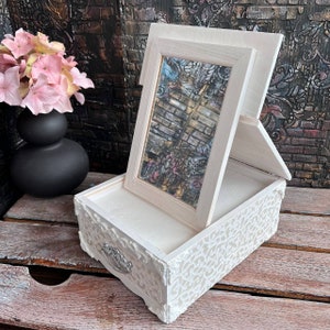 Modern style white folding mirror with drawers Birthday gift for her Mini tabletop mirror with dresser