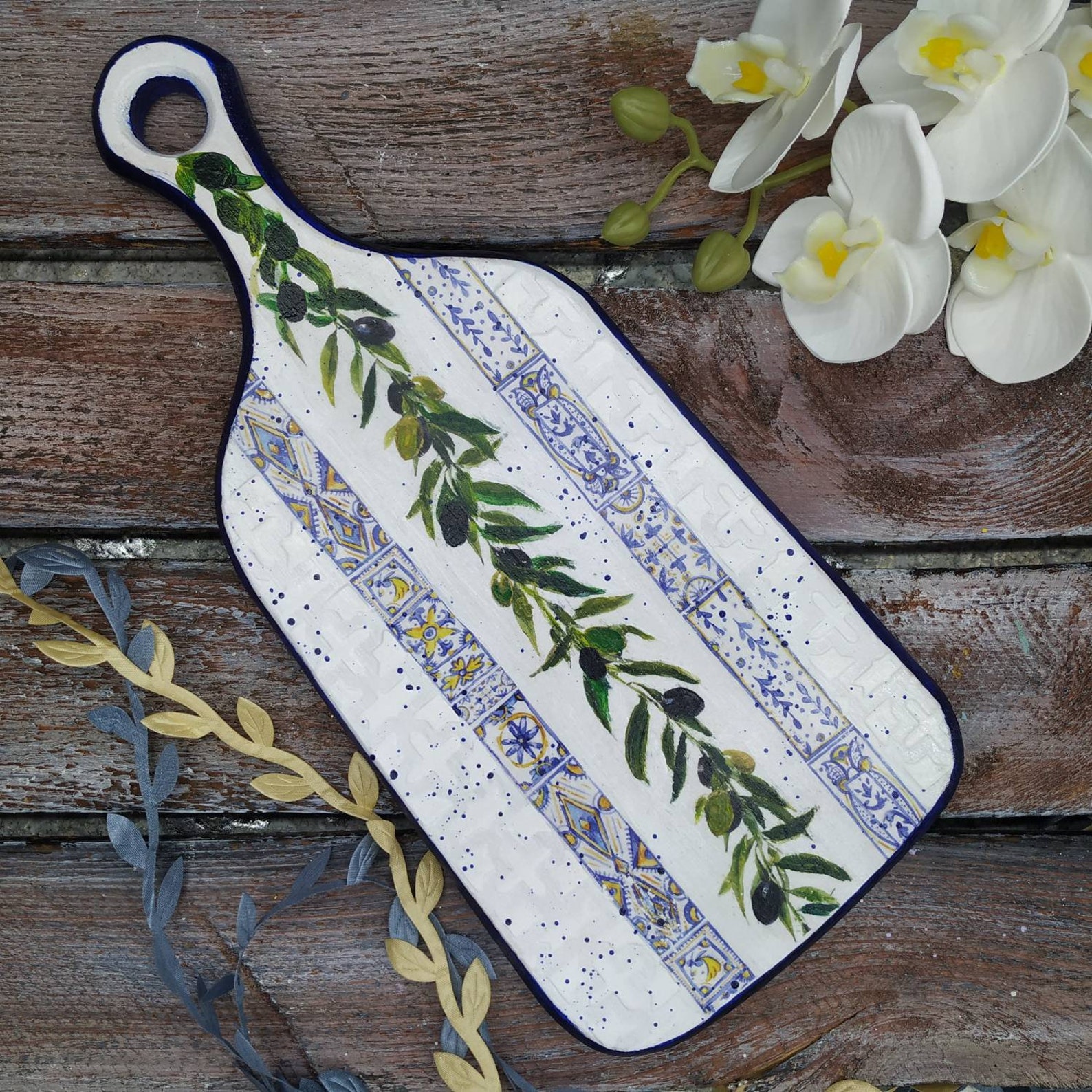 White Blue Mini Cutting Board Kitchen Decor With Olive Small Etsy