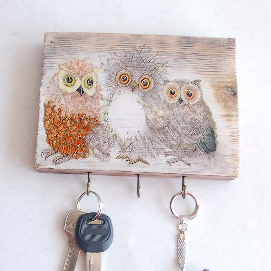 Distressed Wood Key Rack With Owl Jewelry Holder for Wall Cute Etsy