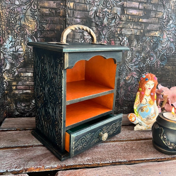 mini dresser cabinet Victorian Style Mini Chest of Drawers, Hand Painted Wooden Cabinet