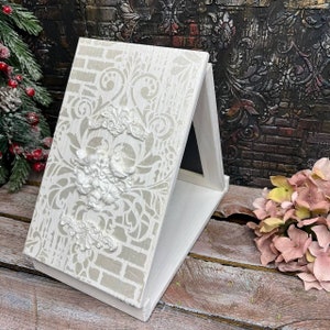 White Vintage style table mirror Vanity mirror Compact wood makeup mirror for bathroom Victorian style home decor