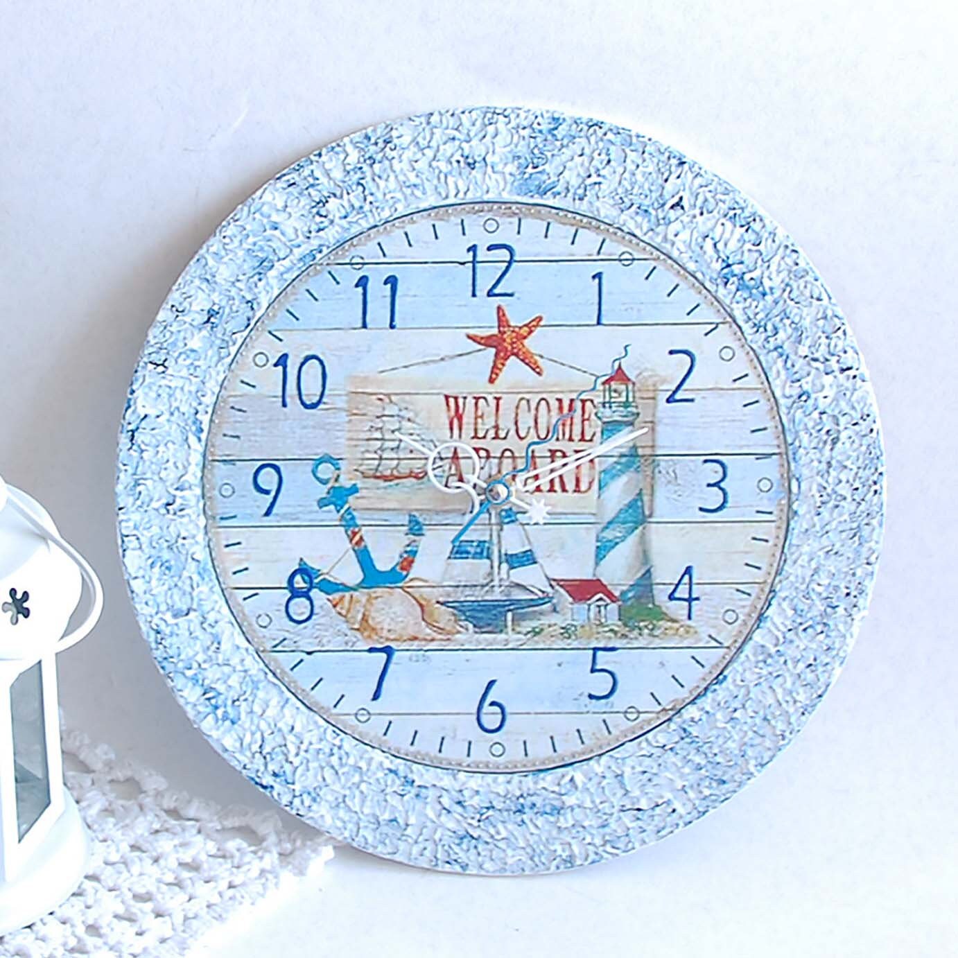 Nautical Lighthouse wall clock Anchor beach decor Cottage Etsy