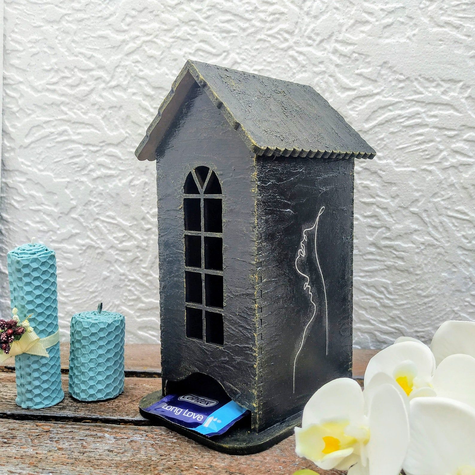 Black Hidden Storage Condom Dispenser Wood House Hide Condom Etsy