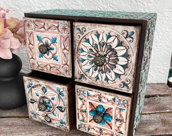 Boho chest of drawers Wooden dresser for jewelry Bohemian style Mini dresser Makeup organizer drawers