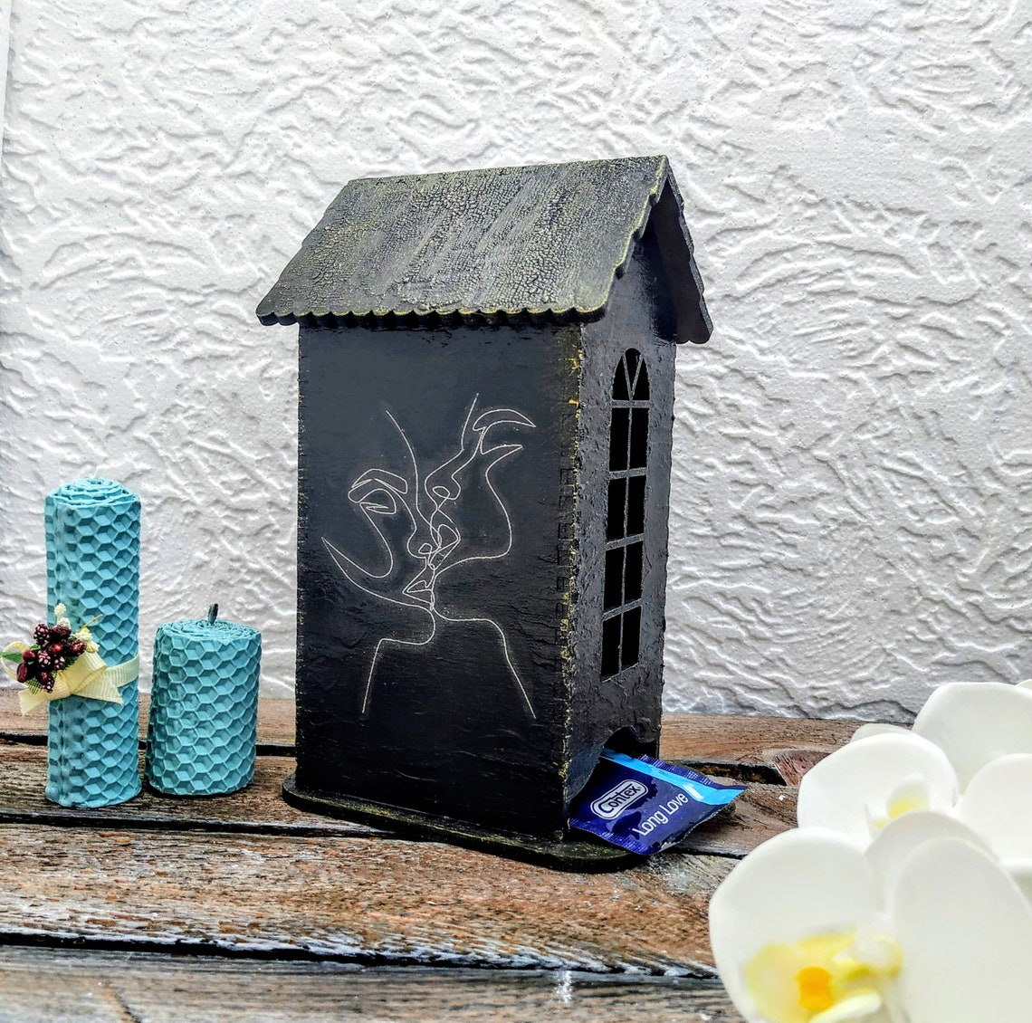 Black Hidden Storage Condom Dispenser Wood House Hide Condom Etsy