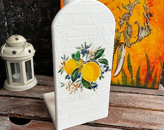 Lemon Decor Paper Towel Holder, White Kitchen Napkin Stand