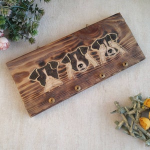 Wood key rack Jack russell terrier Dogs See no evil Hear no evil Speak no evil Rustic key holder for wall Wooden keys hanger Pet loss gifts