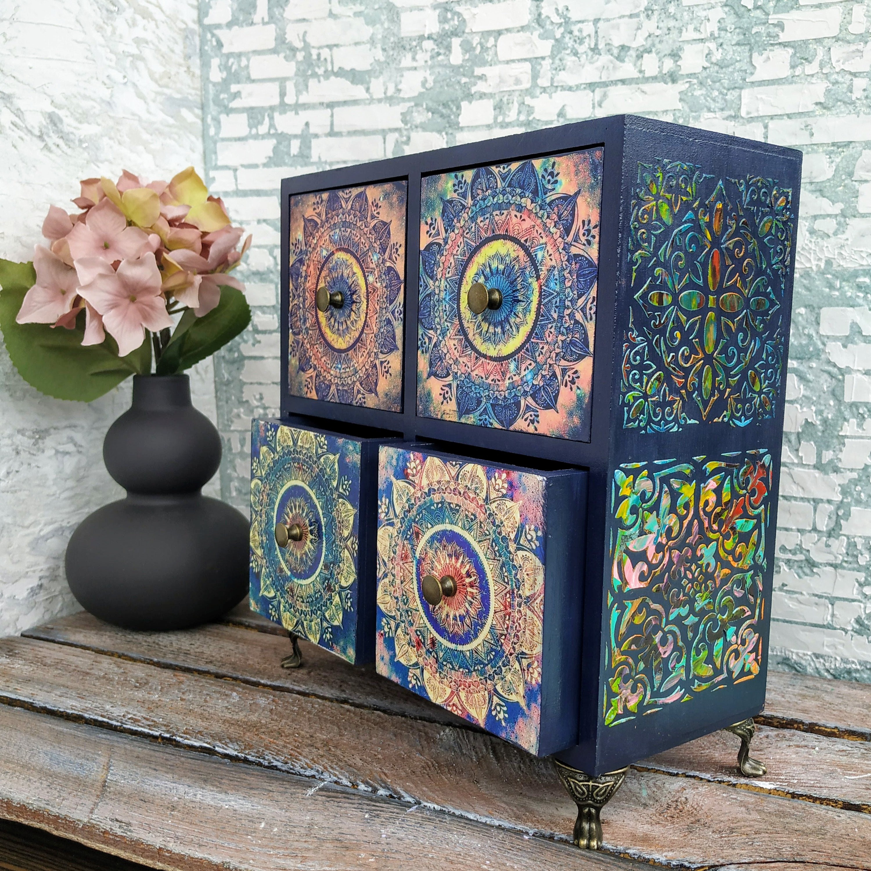 Wood chest of drawers Bohemian style Mini dresser Makeup Etsy