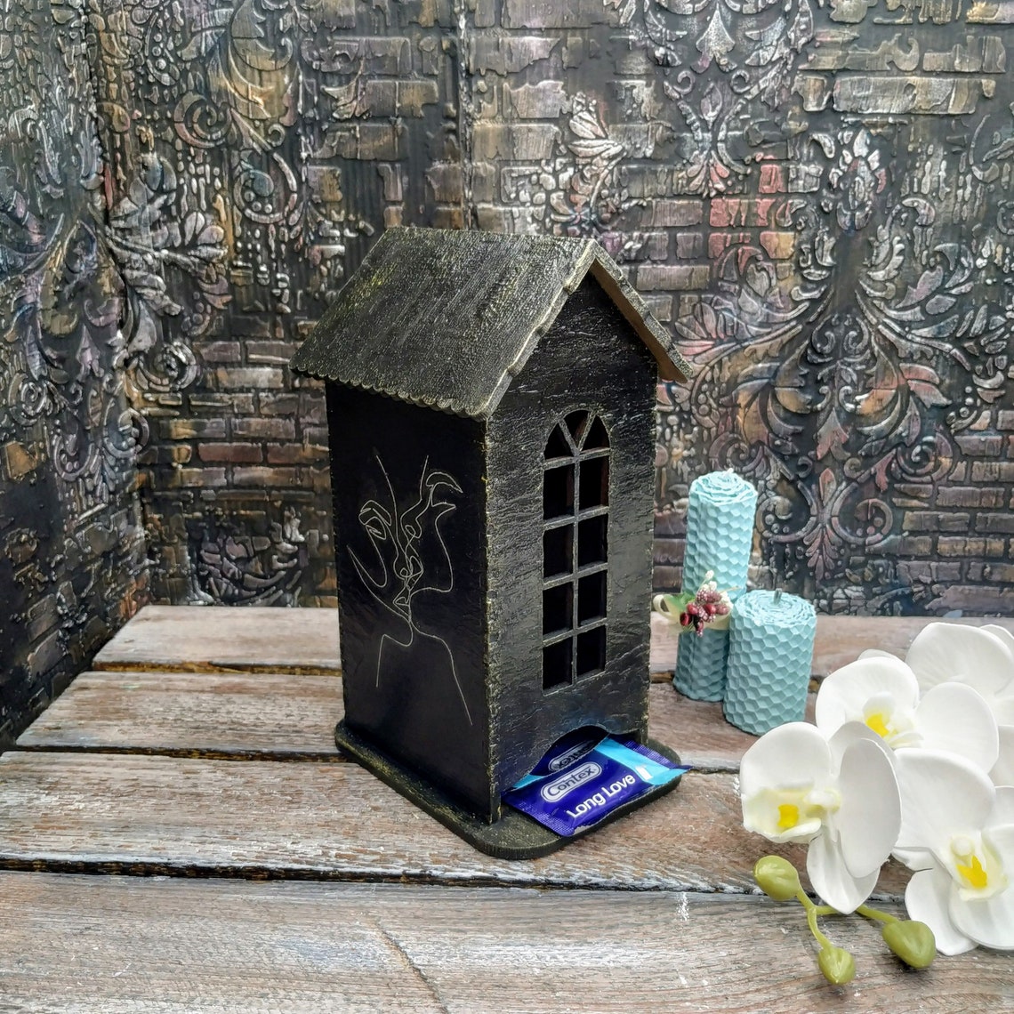 Black Hidden Storage Condom Dispenser Wood House Hide Condom Etsy