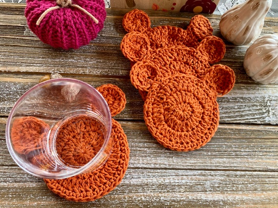 Fall Mickey Mouse Coaster, Crochet Coasters, Mickey Mouse Coaster