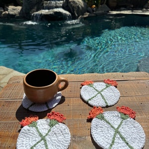 flower coaster crochet. modern crochet coaster,handmade crochet coaster,set o 4 coaster crochet handmade flower,summer crochet flower