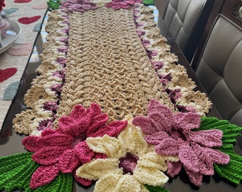 3D Crochet Sunflower Table Runner: Handmade Floral Centerpiece