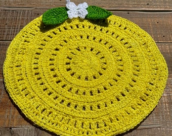 Lemon Doily crochet handmade, crochet lemon doily, lemon crochet placemat, lemon crochet, summer lemon crochet doily handmade