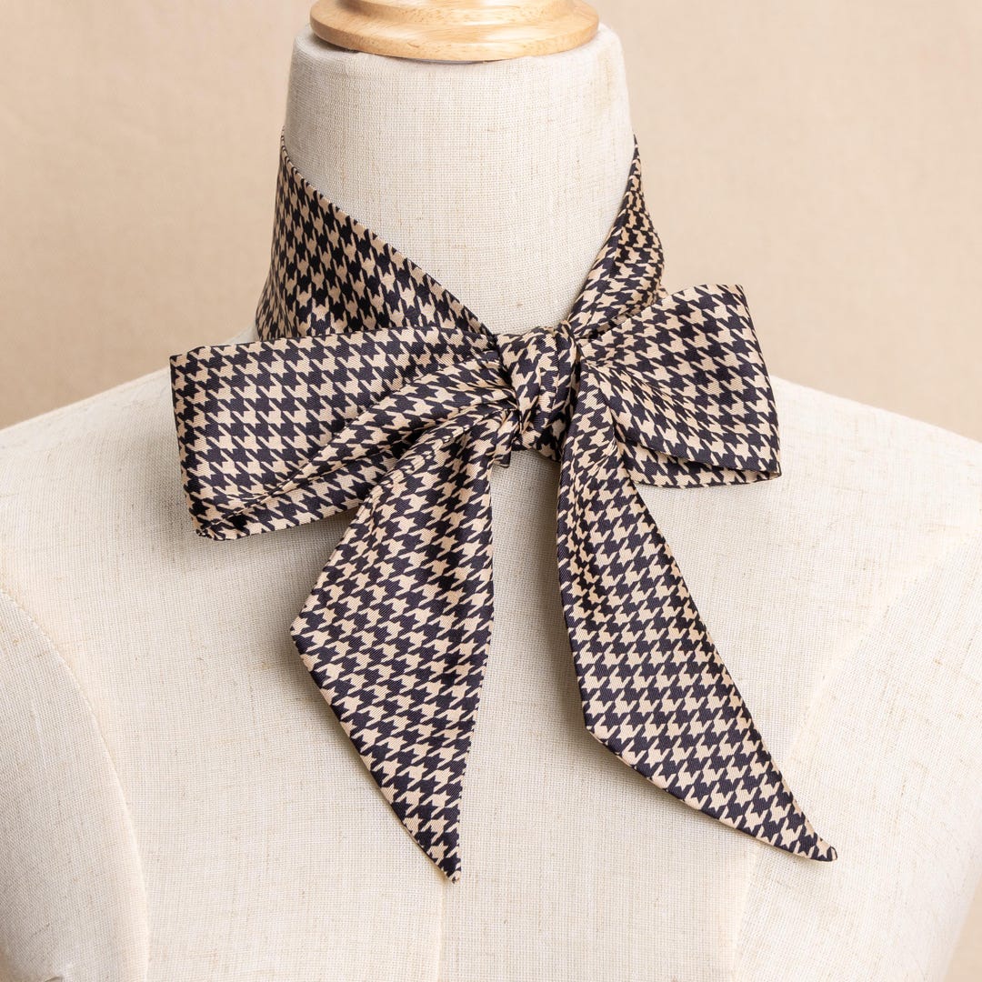 Mulberry Silk Skinny Scarf: Houndstooth Hair Ribbon, Neck Tie