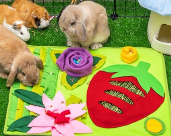 Rabbit Toys Interactive Bunny Foraging Mat, Puzzle Pet Hay Feeder Toy Feeding Mat Indoor for Bunny Guinea Pig Rat Chinchillas Hedgehog etc,.