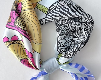 100% Mulberry Silk Scarf for Women,Silk Head scarf for Hair,Small Scarf 21&quot;x21&quot;for Bag,Square Scarf for Neck