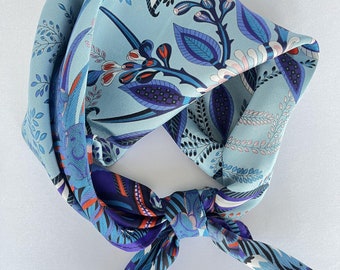 100% Mulberry Silk Scarf 21&quot;x21&quot;for Women, Flower of South Africa Digital Printed Square Scarf for Hair Wrap, Small Bandana Headscarf