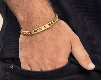 Custom Gold Bracelet For Men, Bar Bracelet, Men's Name Bracelet, Coordinates Bracelet, Men's Jewelry, Gift for Dad Boyfriend Husband Him