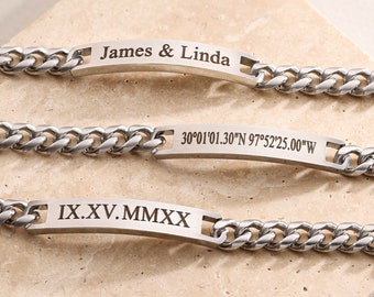 Longitude Latitude Bracelet, Coordinate Bracelet, GPS Location Bracelet, Roman Numerals Bracelet, Men's Name Bracelet, Date Bracelet, Dad