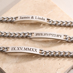 Longitude Latitude Bracelet, Coordinate Bracelet, GPS Location Bracelet, Roman Numerals Bracelet, Men's Name Bracelet, Date Bracelet, Dad