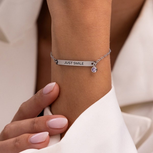 Custom Birthstone Bar Bracelet, Name Bracelet, Date Bracelet, Roman Numeral, Bridesmaid Bracelet, Best Friend Gift, Sister Gift, Gift to Mom