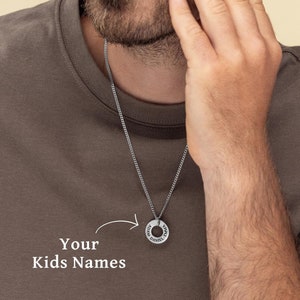 Kids Name Necklace, Personalize Dad Necklace, Family Name Necklace, Custom Gift For Dad, Engraved Men's Jewelry, Daddy Jewelry, Husband Gift