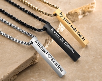 Personalisierte Herren Bar Halskette, Benutzerdefinierte 3D Halskette für Männer, Namen Halskette, Coordiante Halskette, Familien Halskette, Datum Halskette, Männer Schmuck