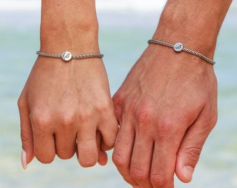 Personalized Silver Stainless Steel Couples Bracelet Set: His & Hers Matching Jewelry