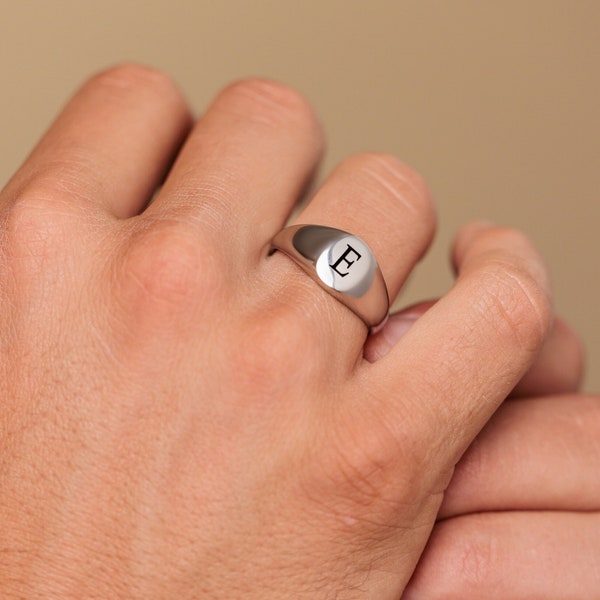 Personalize Stainless Steel Ring For Men, Initial Ring, Signet Ring, Letter Ring, Custom Men's Ring, Engraved Gift For Husband Boyfriend Dad